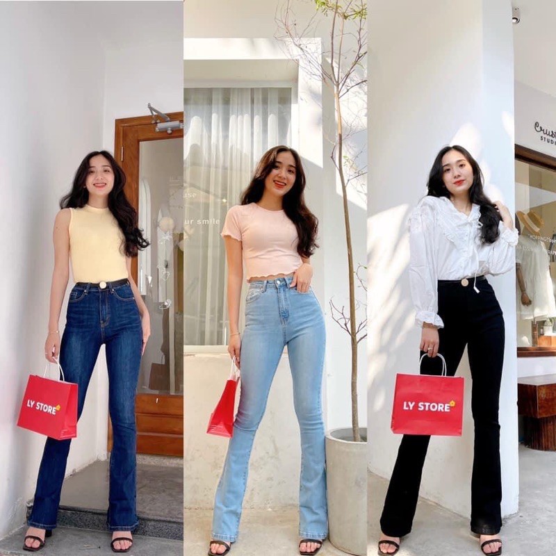 QUẦN JEANS ỐNG LOE DÁNG DÀI 4 MÀU THỜI TRANG