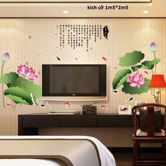 Decal dán tường Cửu ngư 02( cá và hoa sen 02)