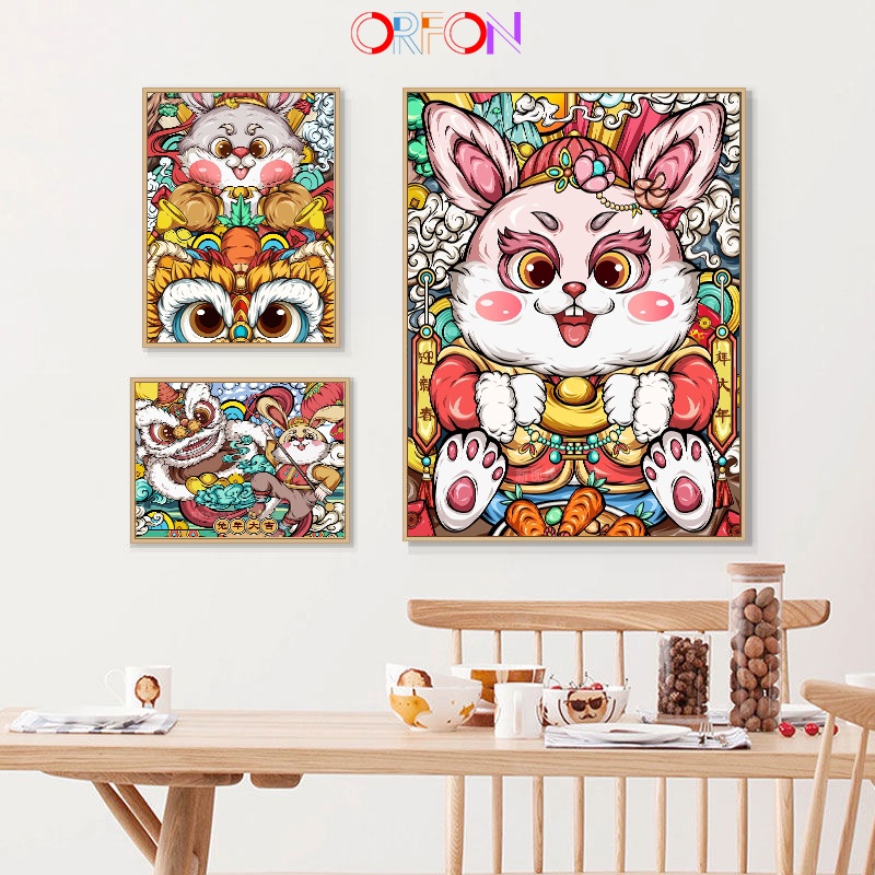 Bộ Tranh Sơn Dầu Thủ Công Tự Làm Hình Thỏ Kích Thước 40 * 50 cm Trang Trí Nhà Cửa