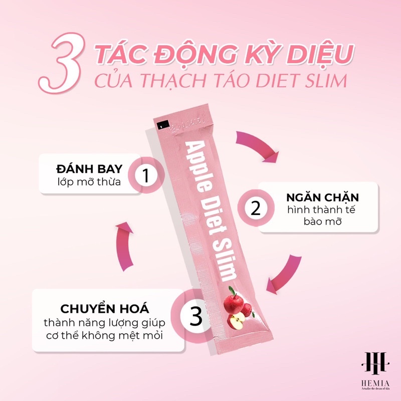 Thạch Giảm Cân Hemia Chính Hãng Thạch Táo Giảm Cân Apple Diet Slim Hộp 10 gói