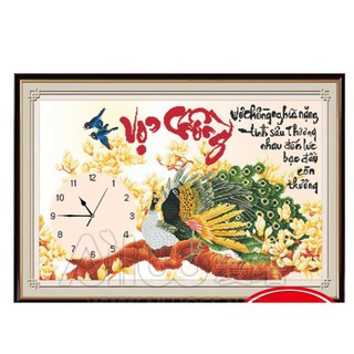 Tranh Thêu chữ thập hình đồng hồ chữ Vợ Chồng (khổng tước) Ailuo 56710 (91x62) chưa thêu