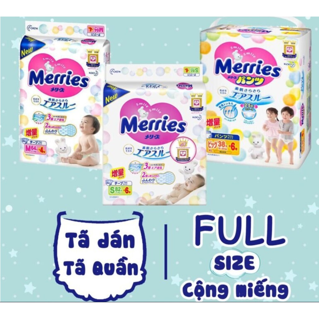 Tã Dán/Quần Merries Nội Địa NB96/S88/M68/L58