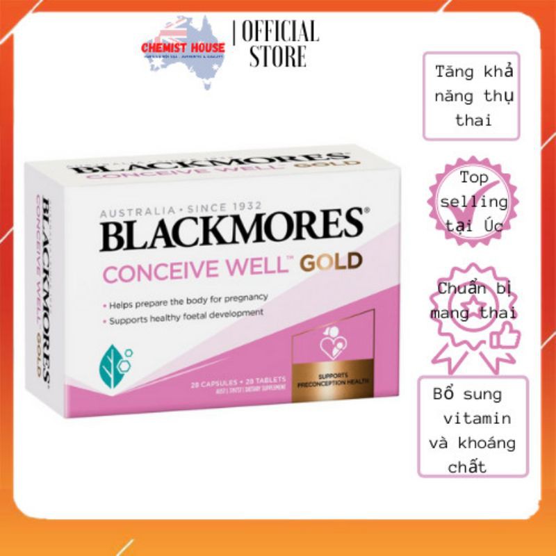 [ Hàng Chuẩn ÚC ] Blackmores Conceive Well Gold - Viên uống tăng khả năng thụ thai 56 viên