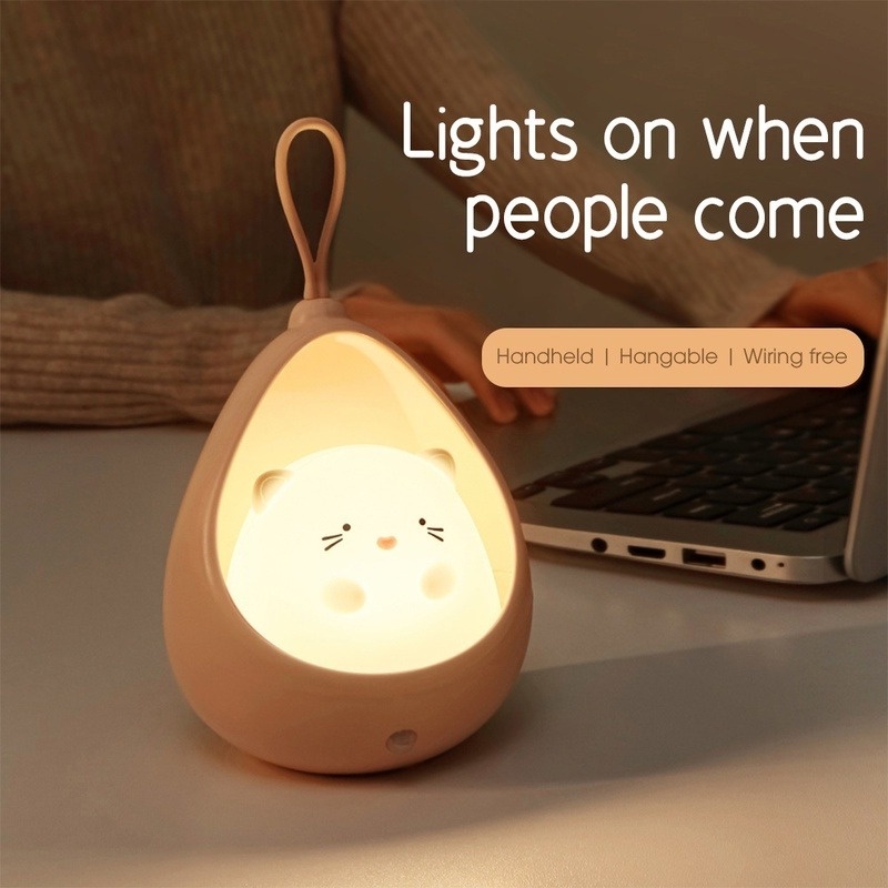 Đèn Ngủ LED Cảm Ứng Chuyển Động Hình Thỏ Mèo Hoạt Hình Dễ Thương Có Thể Sạc Bằng Cổng USB Cho Phòng Trẻ Em