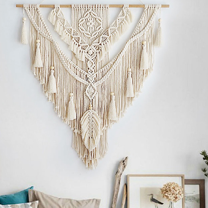 Thảm Macrame Đan Tay Phối Tua Rua Treo Tường Trang Trí Phong Cách Bohemian