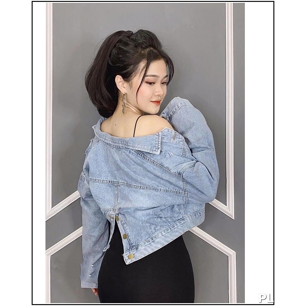 áo khoác jean nữ XANH NHẠT PHỐI CÚC LƯNG P00L-L10