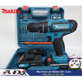 Khoan pin Makita 26V ,3 chức năng , tặng kèm 24 phụ kiện theo máy