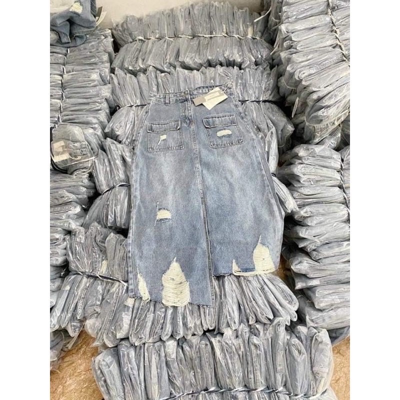 ( Siêu Phẩm ) Chân Váy Bò Rách Túi Hộp Dáng Dài Cá Tính | BigBuy360 - bigbuy360.vn