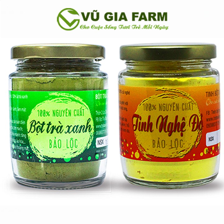 Combo Tinh Nghệ Đỏ + Bột Trà Xanh Nguyên Chất Vũ Gia (100g/hũ)