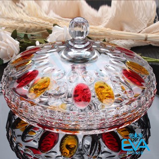 Khay Đựng Mứt Thuỷ Tinh Pha Lê Chia Ngăn Hoạ Tiết Chấm Bi Màu Cao Cấp / Thố Mứt Tết Chia Ngăn 510-9 M3173