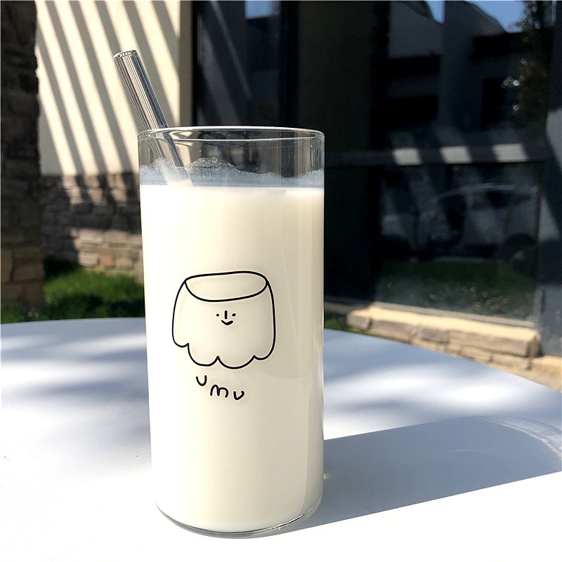 Bình nước thủy tinh họa tiết hoạt hình đáng yêu dung tích 400ML