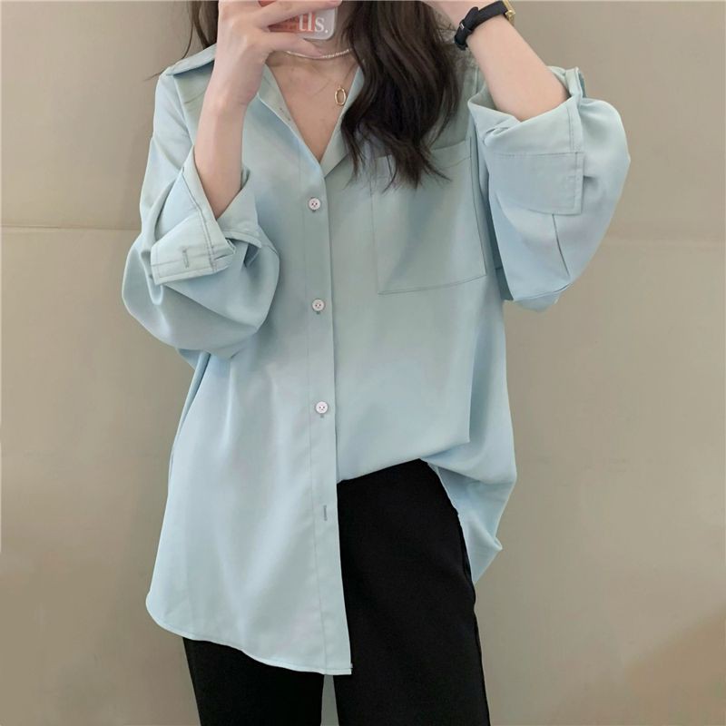 Korean version of the long single-breasted casual sunscreen plain loose shirt，cheap borong of Koreanfashion women's clothing readystock 210521