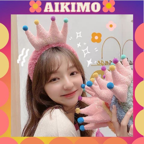 Băng đô rửa mặt vương miện Aikimo băng đô Hàn Quốc skincare công chúa đáng yêu vải nhung xinh xắn cute dễ thương BD4