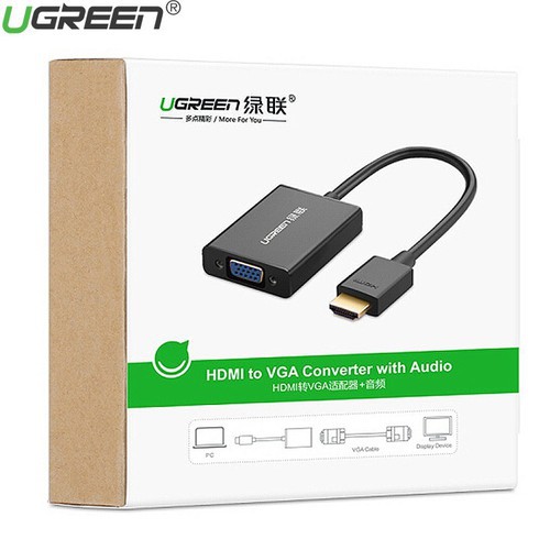 Cáp chuyển đổi HDMI sang VGA Ugreen 40212 Hỗ Trợ Audio và Nguồn Phụ