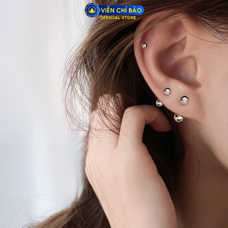 Khuyên tai bạc nữ bi tròn trơn Minidot chất liệu bạc 925 thời trang phụ kiện trang sức nữ Viễn Chí Bảo B400746