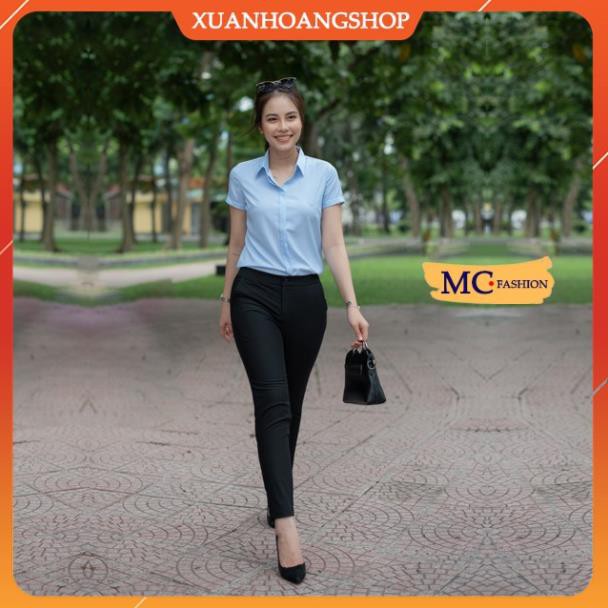 Áo Sơ Mi Nữ Tay Ngắn Cộc-Kẻ Sọc-Cổ Đức-Kiểu Công Sở Đẹp-Màu Xanh,Hồng Mc Fashion A206