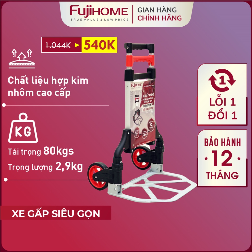 Xe đẩy hàng gấp gọn 2 bánh chở hàng 80kg Nhật Bản FUJIHOME HT-280, xe kéo hàng  gấp gọn nhẹ siêu thị đa năng giá rẻ mini