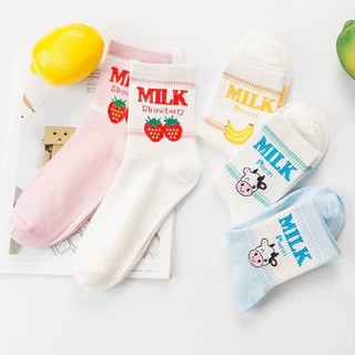 Tất Vớ Nam Nữ Cổ Cao Họa Tiết Milk Đáng Yêu