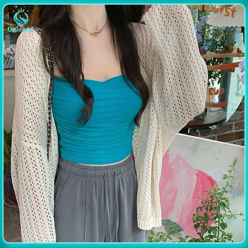 áo khoác croptop nu Áo Khoác Cardigan Dệt Kim Tay Dài Mềm Mại Thân Thiện Với Da Phong Cách Hàn Quốc
