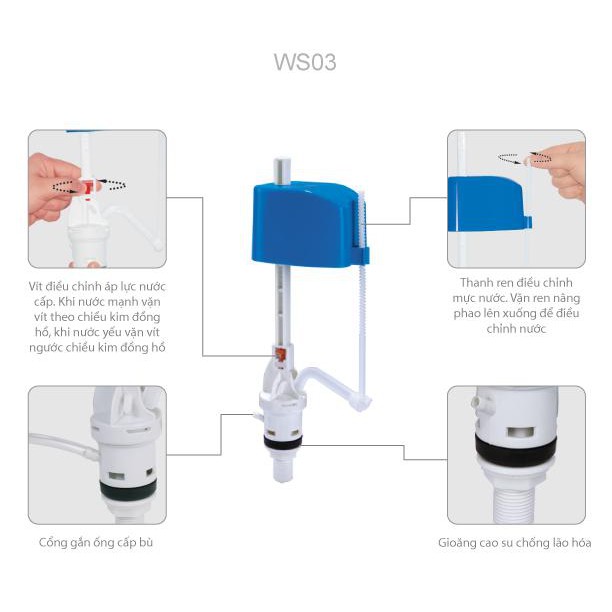 Cọc cấp nước vào dành cho các loại bồn cầu, tặng 1 dây dẫn nước - Sz906