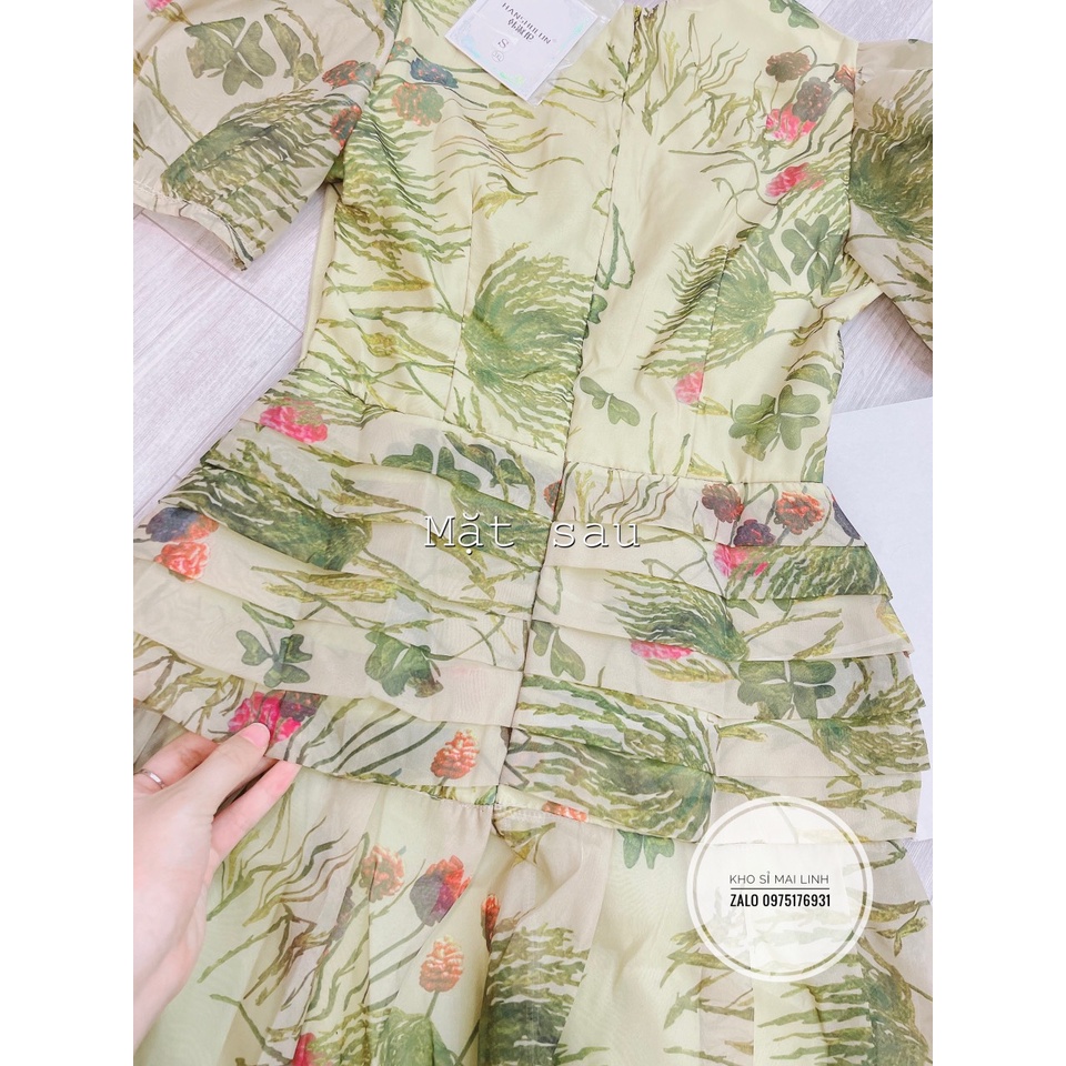 ✨BÁN SỈ✨Đầm hoa xanh xếp ly thân đuôi cá vải cao cấp