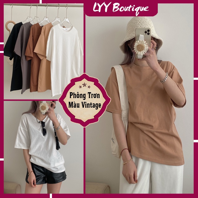 Áo phông nữ trơn cổ tròn màu VINTAGE dáng áo thun ngắn tay cotton freesize thoáng mát LYY BOUTIQUE