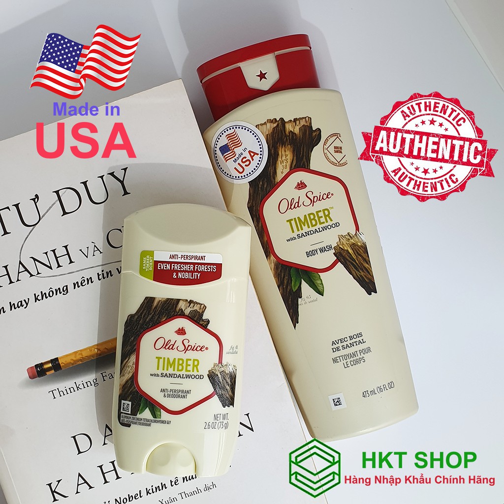 [USA] Combo Old Spice Timber 1 Lăn khử mùi 73 + 1 Sữa tắm 473ml