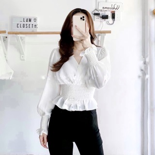 ⚡️BÁN SỈ⚡️ Áo bó eo nhún chun 2 màu đen trắng
