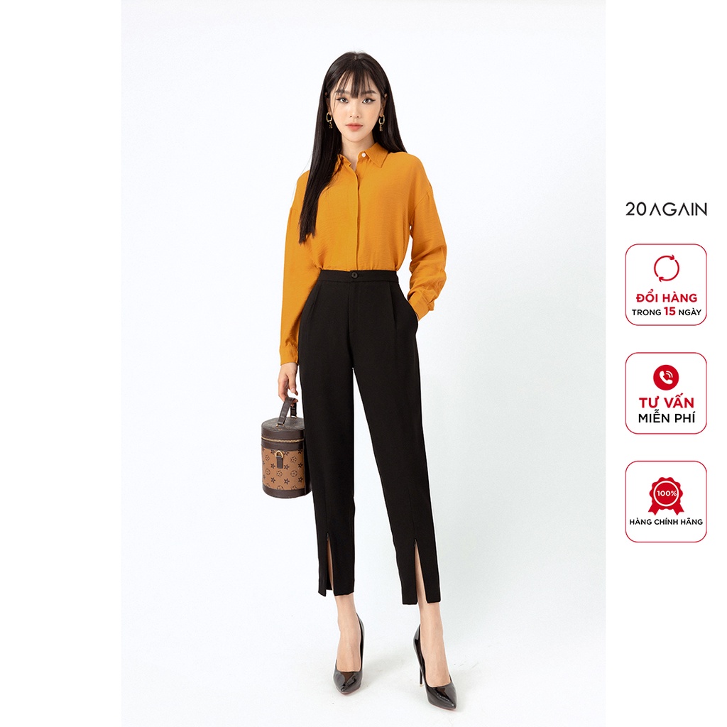 Quần baggy nữ bo gấu 20AGAIN, hàng thiết kế phong cách công sở thanh lịch, tôn dáng QGA1897