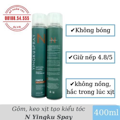 Gôm, keo xịt tóc N Finish Yingku Spay tạo kiểu giữ nếp cho tóc.Siêu Cứng Giữ Nếp. HÀNG CHÍNH HÃNG