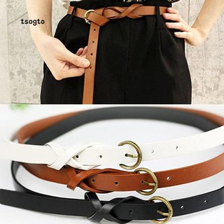 Thắt lưng giả da mảnh màu trơn khoen tròn phong cách vintage