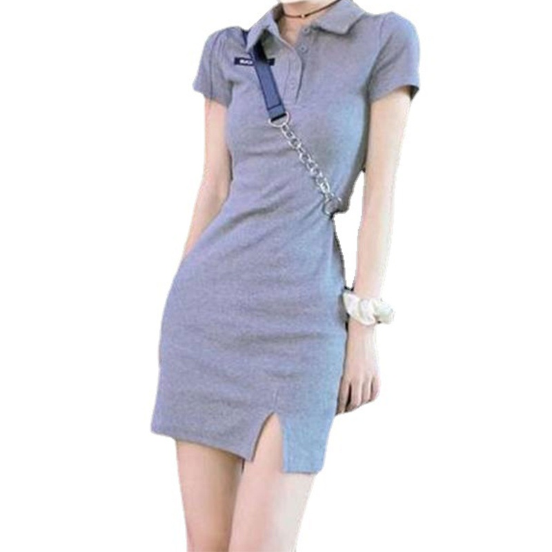 Đầm Tay Ngắn Cổ Chữ V Màu Sắc Thanh Lịch Cho Nữ