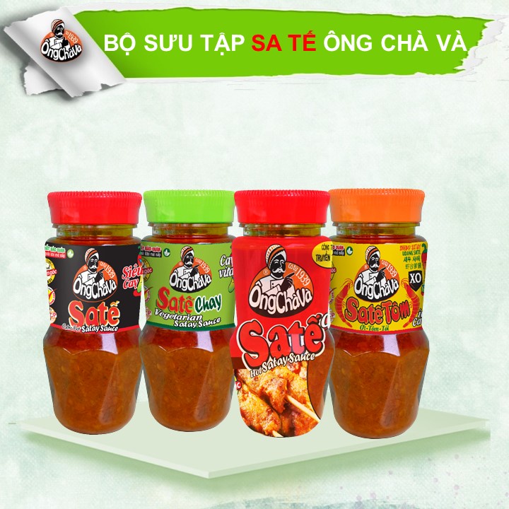 Bộ Sưu Tập Sa Tế Ông Chà Và:  Sa Tế 115gram + Sa Tế Siêu Cay 90gram + Sa Tế Tôm 90gram + Sa Tế Chay 90gram