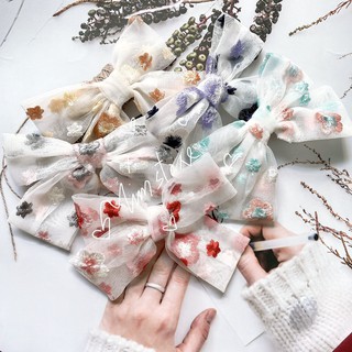 [Tím.Little]KẸP NƠ LƯỚI HOA THÊU MÀU, PHONG CÁCH TIỂU THƯ, KẸP TÓC HÀN QUỐC ULLZANG