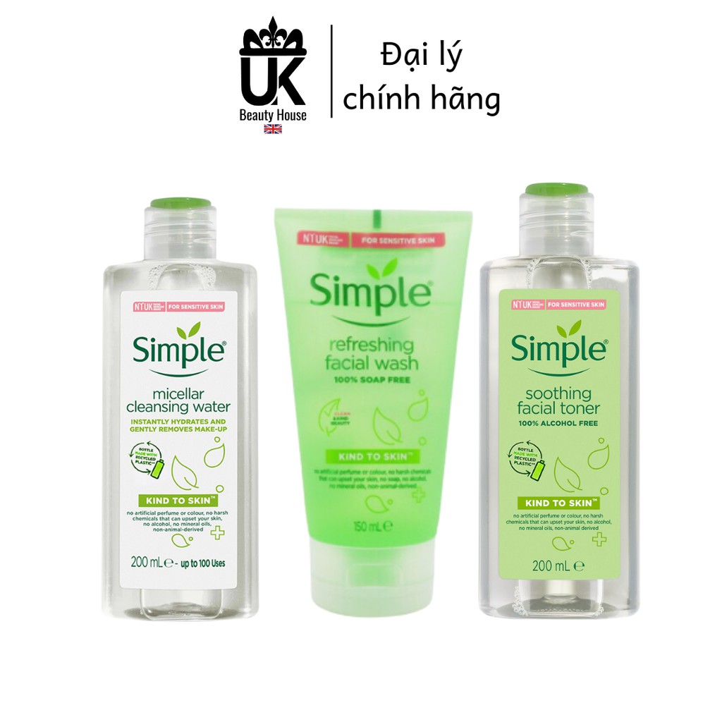 COMBO LÀM SẠCH SIMPLE TẨY TRANG + SỮA RỬA MẶT + NƯỚC HOA HỒNG | BigBuy360 - bigbuy360.vn