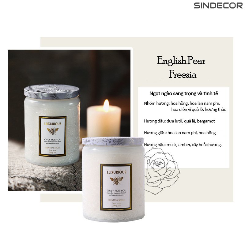 Nến thơm candle cup thủy tinh thơm phòng ngủ sáp thơm tinh dầu thiên thiên không khói sang trọng luxurious Sindecor