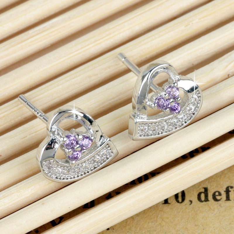 Hoa tai trái tim bạc ý 925 nhỏ nhắn, xinh xắn HT79