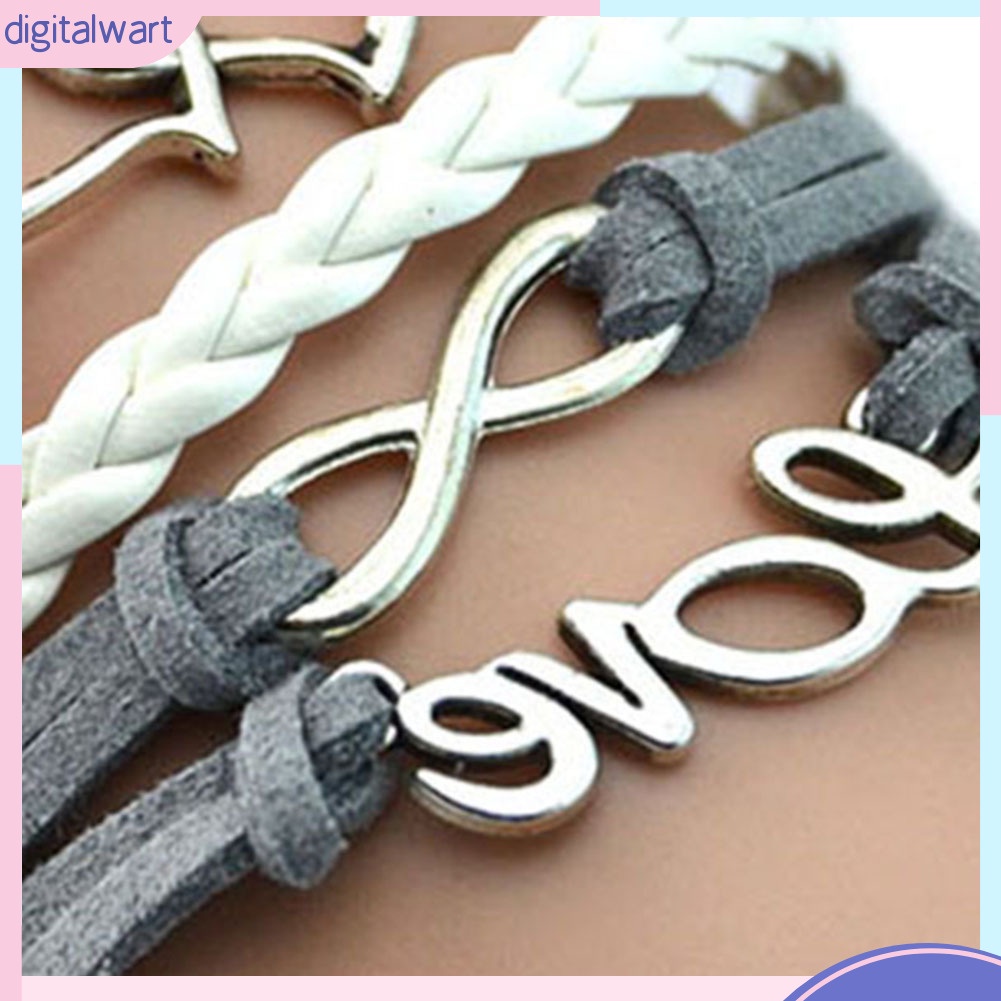 Vòng tay dây da nhiều lớp phối họa tiết cá tính cho nữ