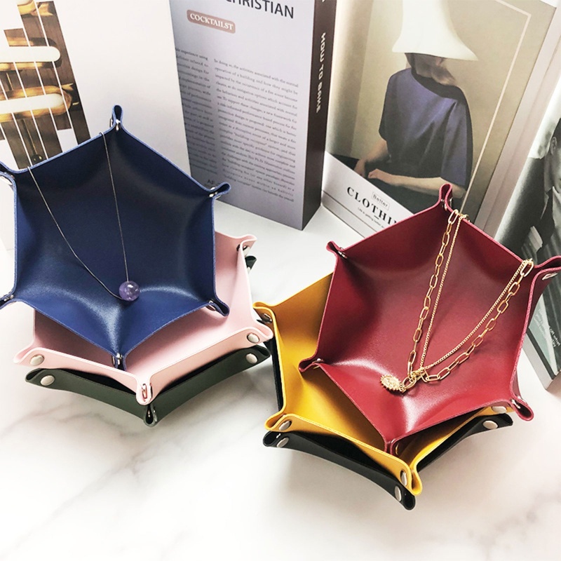 Khay Đựng Tiền Xu Bằng Da PU Hình Lục Giác Gấp Lại Được Tiện Lợi Dành Cho Trò Chơi RPG DND