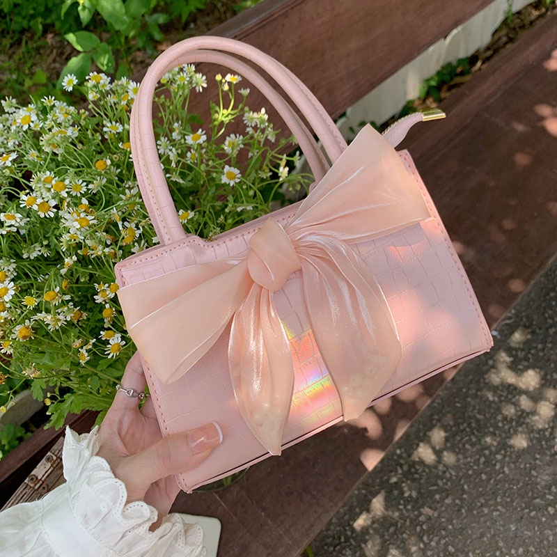 Túi đeo chéo IELGY hình vuông nhỏ đính nơ phong cách Hàn Quốc cho nữ