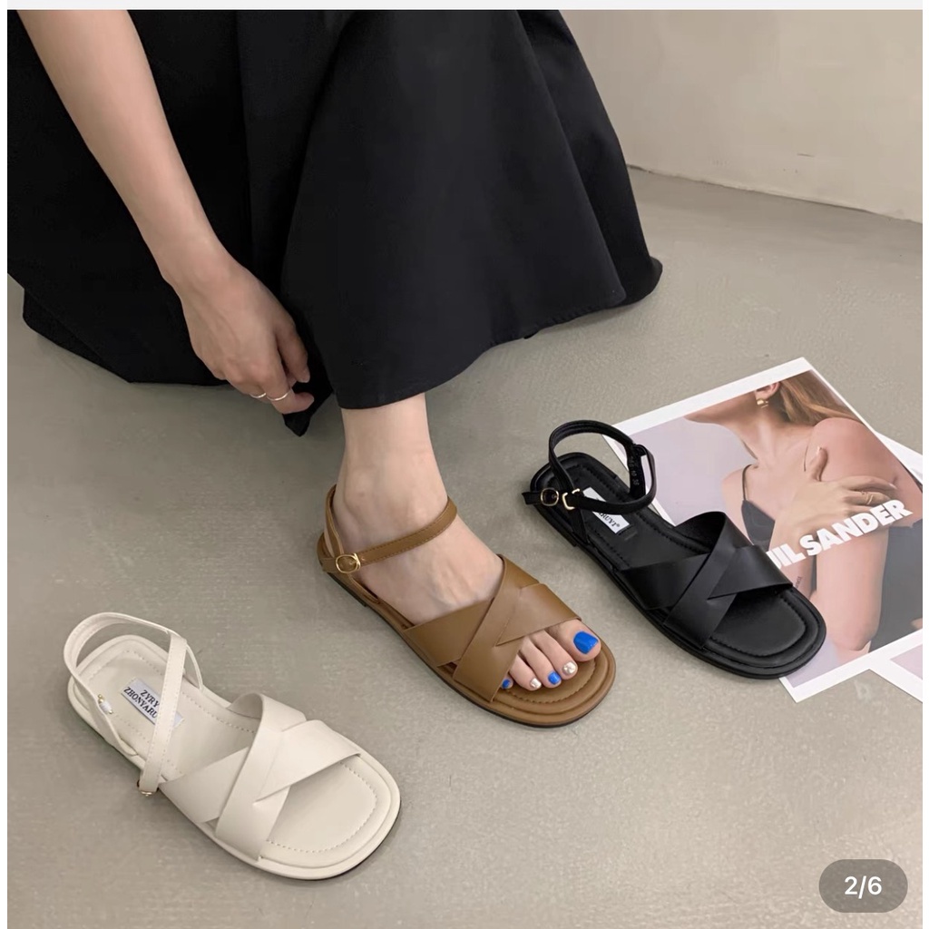 Giày SanDal 2 Quai Luồn Chéo Đen/ Trắng Thời Trang Ulzzang Hot Trend SD-0322-giaydepxinh.dangmi