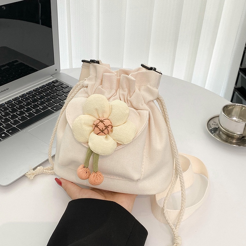 Túi Xách Canvas Mini Họa Tiết Hoa Thời Trang Hàn Quốc Cho Nữ