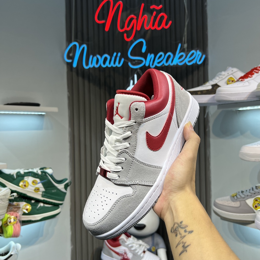 Giày thể thao sneaker JD Xám vệt đỏ, gót đỏ Mới Lai Au