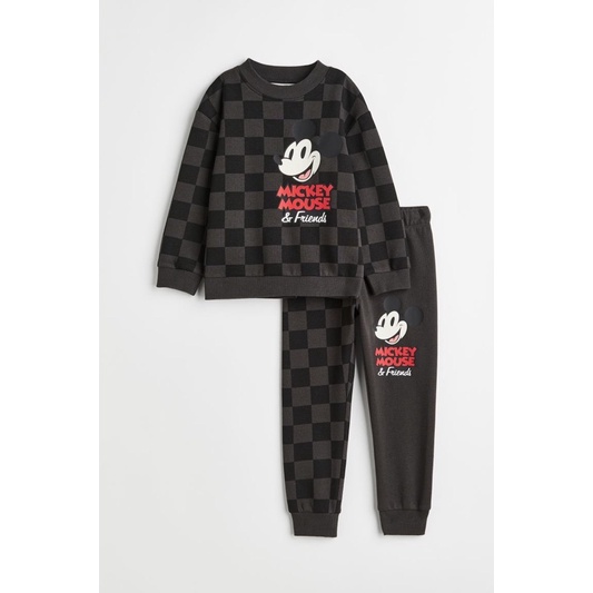 Bộ Nỉ Bé Trai Mickey Kẻ Ô Xám HaM