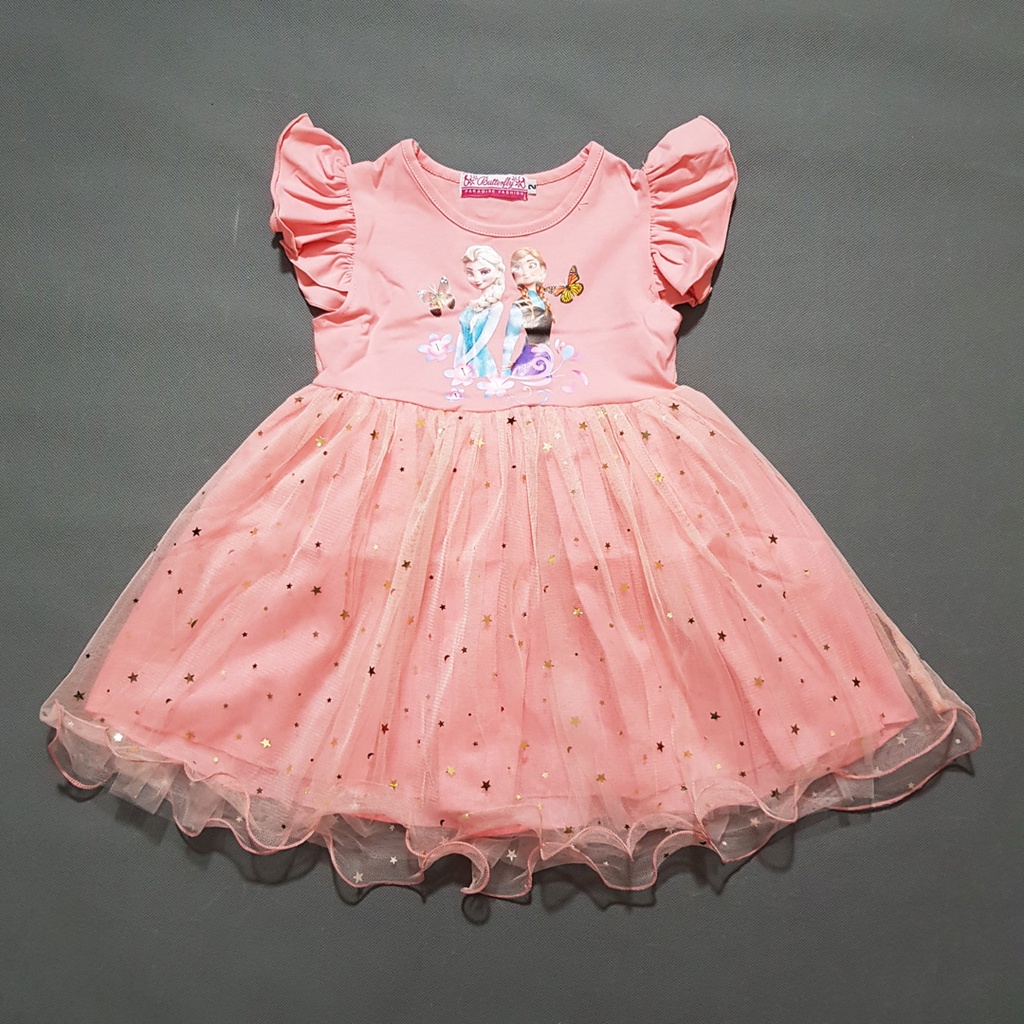 Đầm thun chân voan ngôi sao công chúa elsa anna cho bé gái
