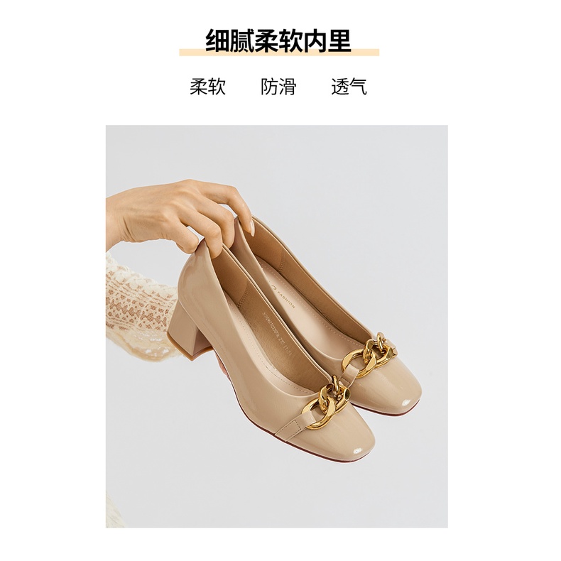 Giày cao gót dusto mũi vuông gót vuông thời trang công sở cao cấp da mềm chắc êm chân cao 5cm màu đen be CG026