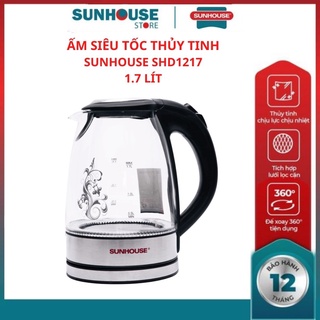 Ấm siêu tốc shd1217 sunhouse 1.7l ấm đun nước thủy tinh cao cấp tự động tắt khi nước sôi hoặc cạn