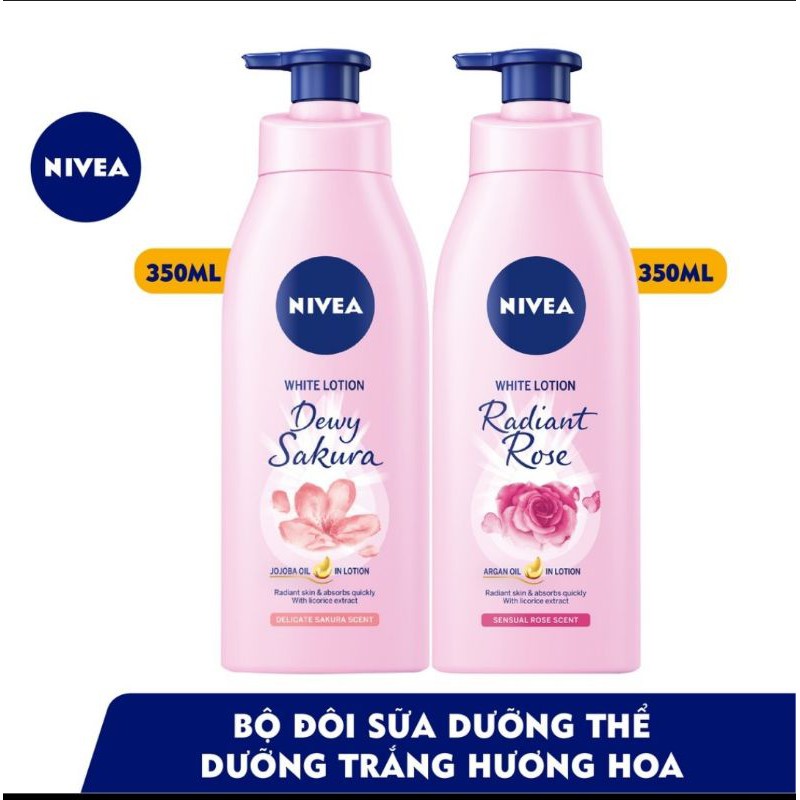 Bộ đôi Sữa dưỡng thể NIVEA dưỡng trắng hương hoa hồng & Sakura 350ml