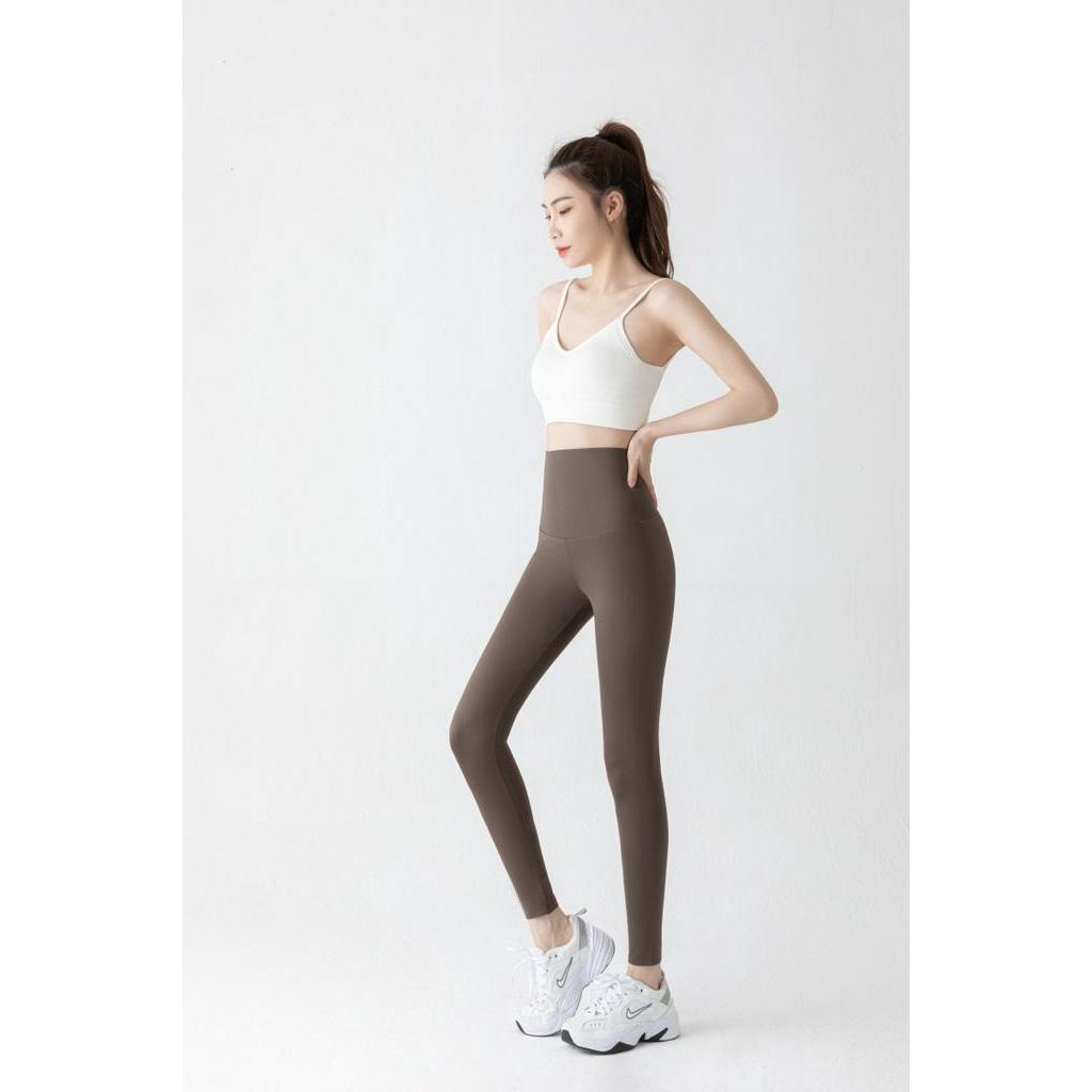 Quần Legging Nâng Hông Màu Cà Phê Hình Cá Mập Màu Sắc Cà Phê Thời Trang Xuân Thu Cho Nữ