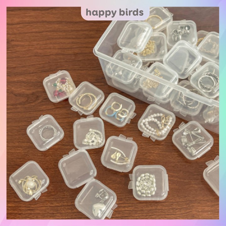 Hộp đựng trang sức mini 3.5x3.5x2cm trong suốt bằng nhựa đựng đồ trang sức, thuốc, nhẫn, phụ kiện nhỏ